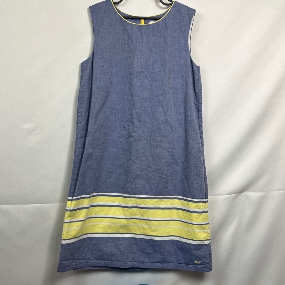 Vineyard Vines Blue Chambray and yellow cotton sleeveless shift dress size 14